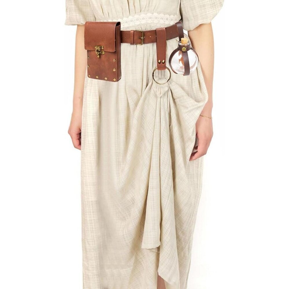 Steampunk Tri_Brown Leather Belt Pouch Waist Bag Medieval Phone Holder CosplayX - Picture 6 of 7